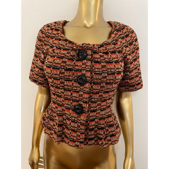 Anthropologie Elevenses Short Sleeve Button Blazer Bow Belted Y2K Cottagecore - Picture 1 of 16